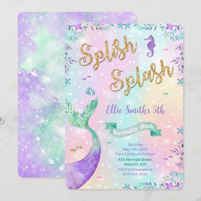 Mermaid Birthday Einladung (Vorne/Hinten)