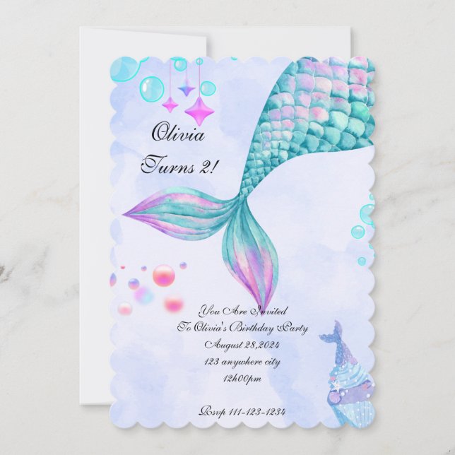 Mermaid Birthday Einladung (Vorderseite)