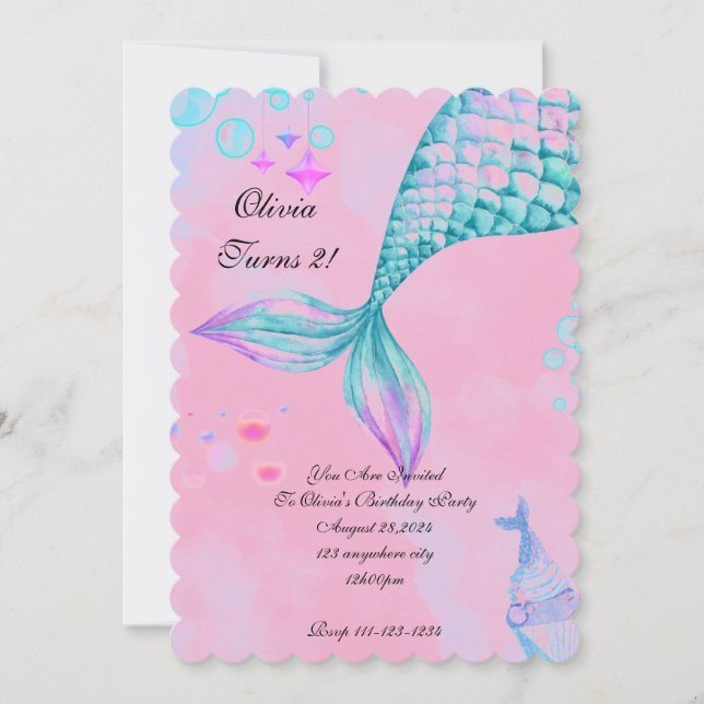 Mermaid Birthday Einladung (Vorderseite)