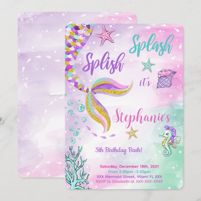 Mermaid Birthday Einladung (Vorne/Hinten)