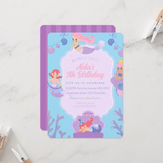 Mermaid Birthday Einladung (Vorderseite/Rückseite Beispiel)