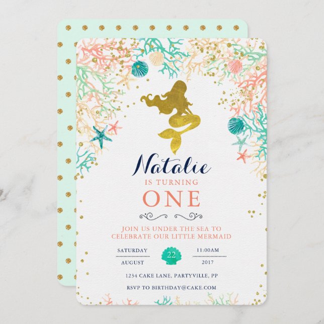 Mermaid Birthday Einladung (Vorne/Hinten)