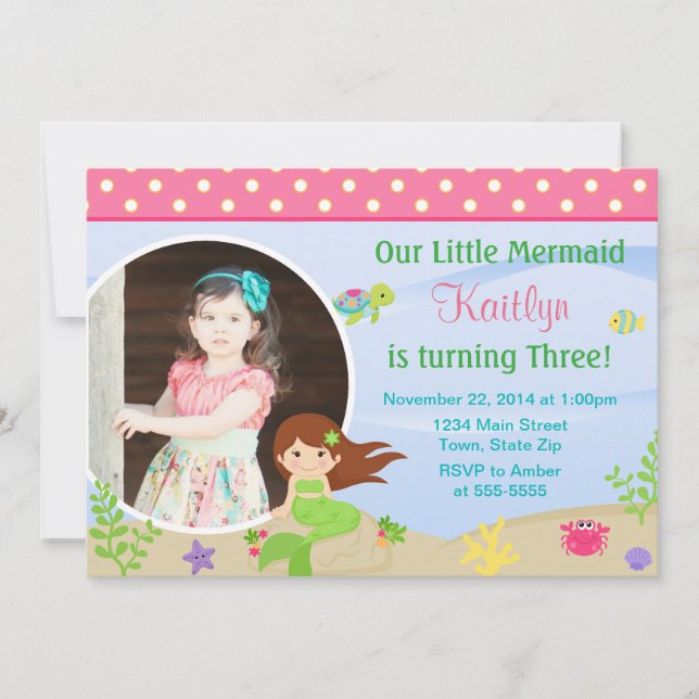 Mermaid Birthday Einladung Brünettes 12x18 Foto (Vorderseite)