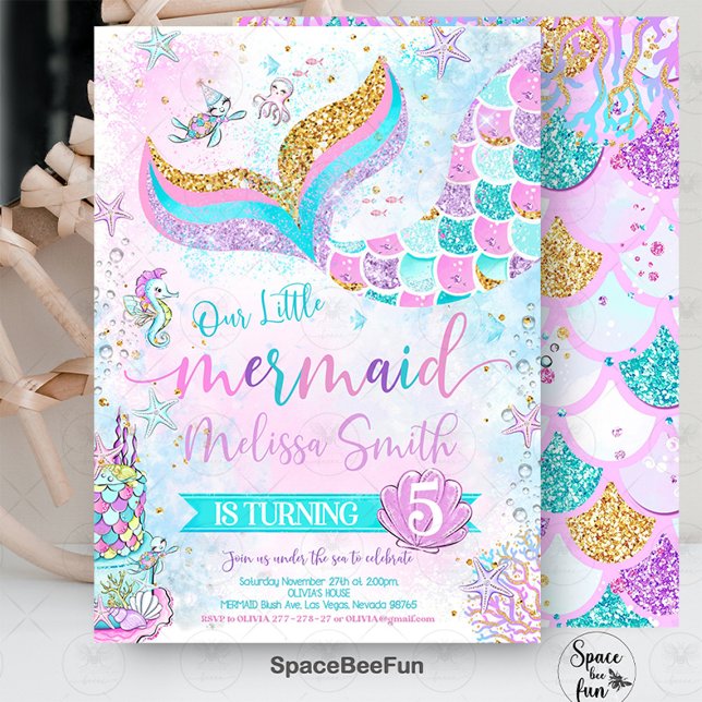 Mermaid Birthday Einladung Mermaid Party einladen (Mermaid Birthday Invitation Mermaid Party invite
Mermaid Birthday Invitation Mermaid Party invite, P)