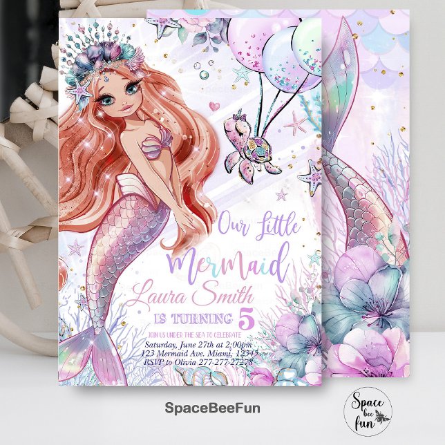 Mermaid Birthday Einladung Mermaid Party einladen (Mermaid Birthday,mermaid Invitation,Party Mermaid invite,Girl Pink mermaidtemplate,)