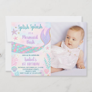 Mermaid Birthday Einladung mit Foto