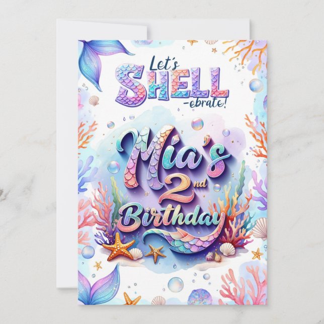 Mermaid Birthday Einladung Personalisiert Name Age (Vorderseite)