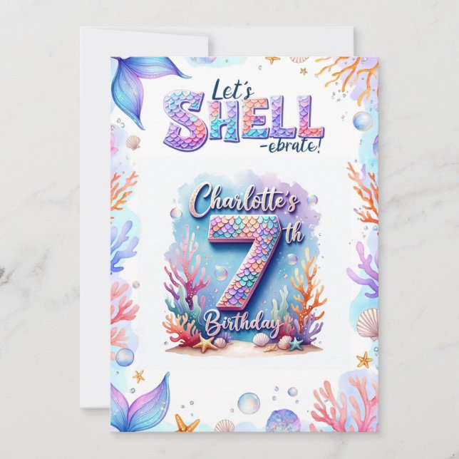 Mermaid Birthday Einladung Personalisiert Name Age (Vorderseite)