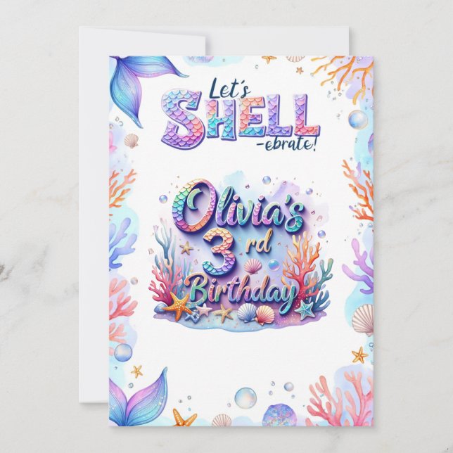 Mermaid Birthday Einladung Personalisiert Name Age (Vorderseite)