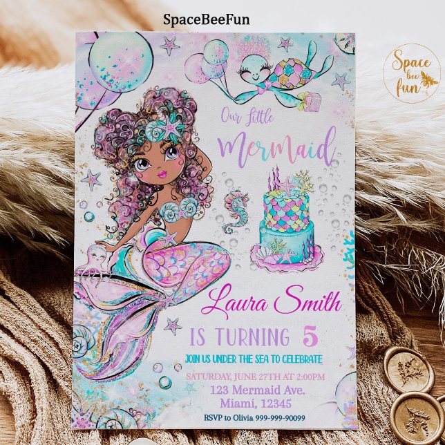 Mermaid Birthday Einladung Unicorn Black Mermaid (Von Creator hochgeladen)