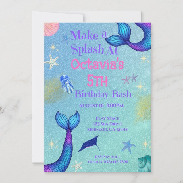 Mermaid Birthday Einladung | Unter dem Party (Vorderseite)