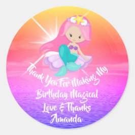 Mermaid Birthday Favor Girl Magic Sunset Pink Runder Aufkleber