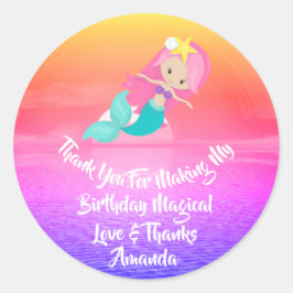Mermaid Birthday Favor Girlly Tropic Sunset Pink Runder Aufkleber
