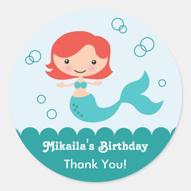 Mermaid Birthday Favor Sticker (Vorderseite)