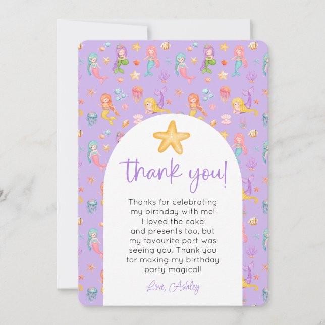 Mermaid Birthday Foto Vielen Dank Einladung (Vorderseite)