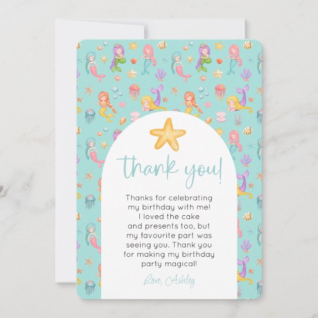 Mermaid Birthday Foto Vielen Dank Einladung (Vorderseite)