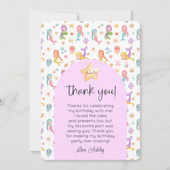 Mermaid Birthday Foto Vielen Dank Einladung (Vorderseite)