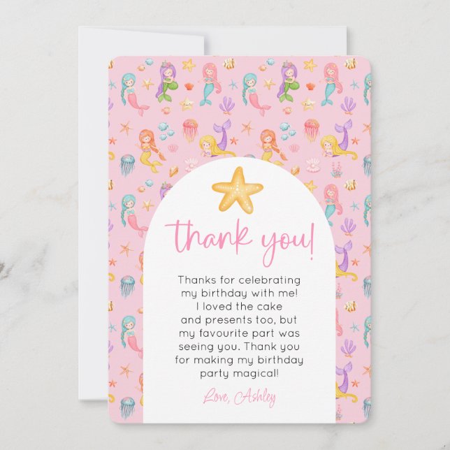 Mermaid Birthday Foto Vielen Dank Einladung (Vorderseite)