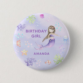 Mermaid Birthday GIRL Button