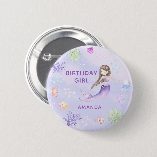 Mermaid Birthday GIRL Button (Vorne & Hinten)