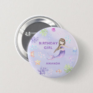 Mermaid Birthday GIRL Button