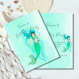 Mermaid Birthday Green Mermaid Schwanz Girly Einladung