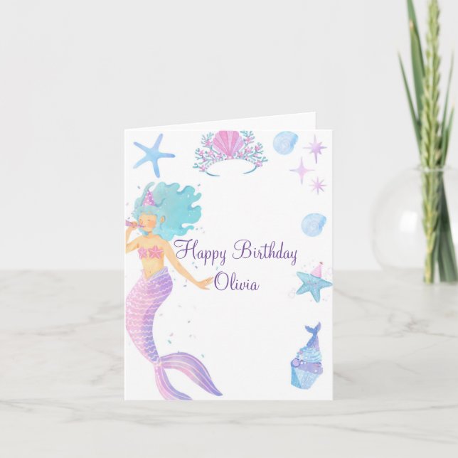 MERMAID BIRTHDAY GREETING CARD EINLADUNG (Vorderseite)