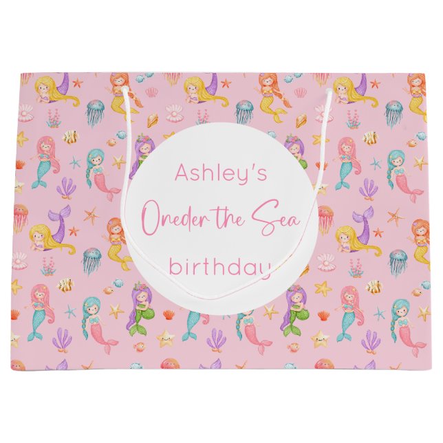 Mermaid Birthday Große Geschenktasche Geschenktüte (Vorderseite)