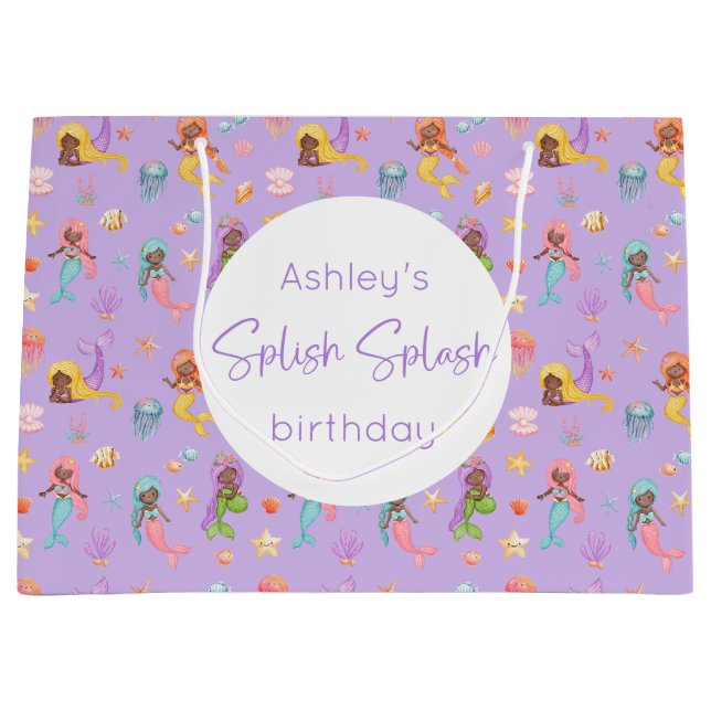 Mermaid Birthday Große Geschenktasche Geschenktüte (Vorderseite)