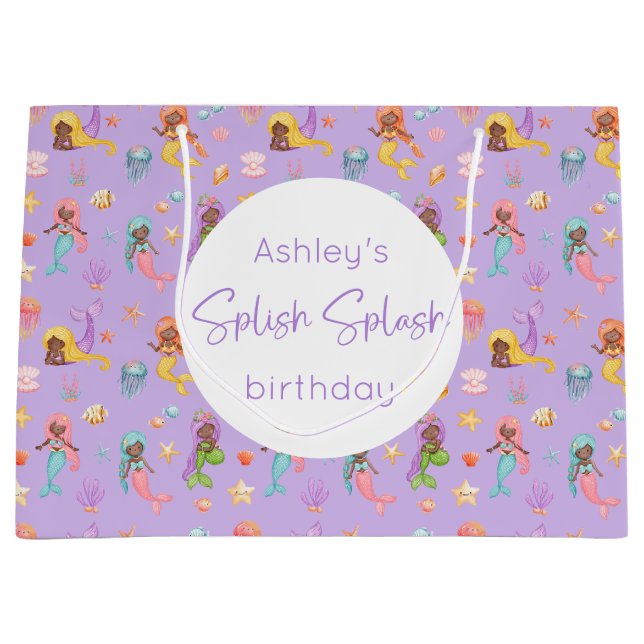 Mermaid Birthday Große Geschenktasche Große Geschenktüte (Vorderseite)