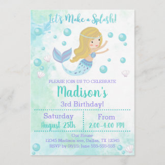 Mermaid Birthday Invitation, Blonde Mermaid Einladung