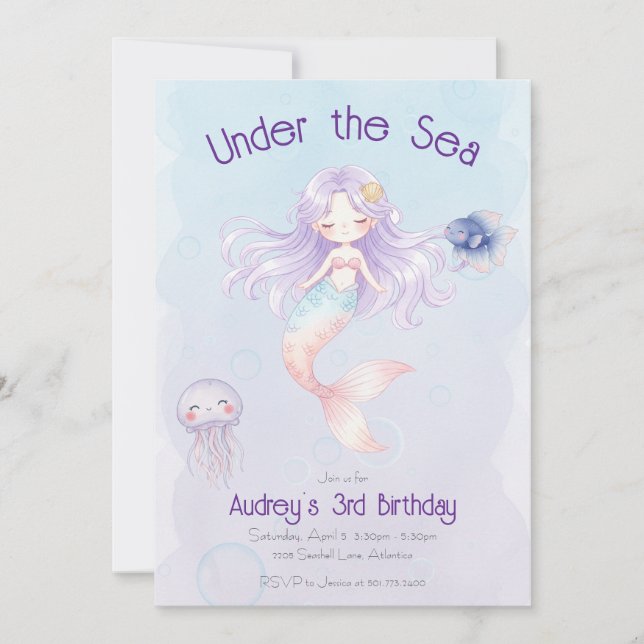 Mermaid Birthday Invitation Einladung (Vorderseite)