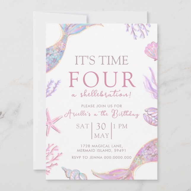 Mermaid Birthday Invitation Einladung (Vorderseite)