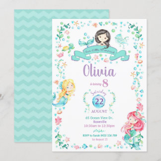 Mermaid Birthday Invitation Girls Pool Party Einladung
