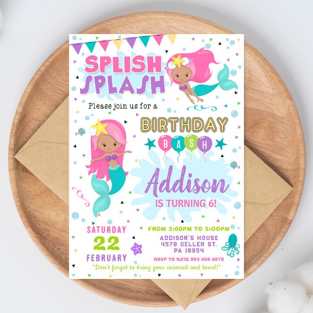 Mermaid Birthday Invitation Splish Splash Invite Einladung (Von Creator hochgeladen)