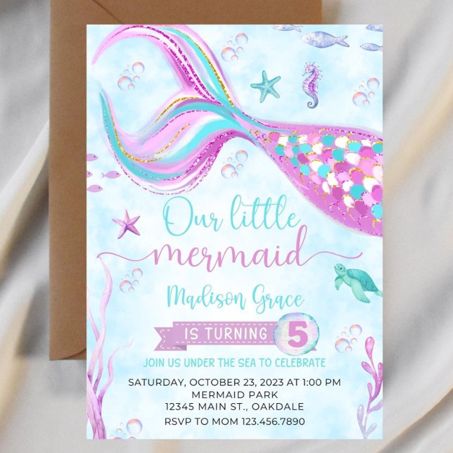Mermaid Birthday Invitation Template, bearbeitbar Einladung (Von Creator hochgeladen)