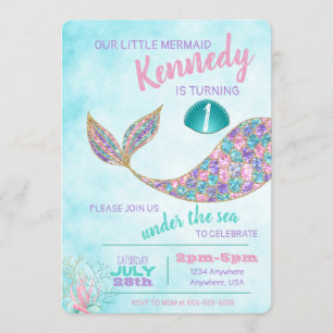 Mermaid Birthday Invitation, Under Sea Party Einladung