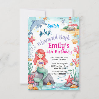 Mermaid Birthday Invitation Watercolor Style Einladung
