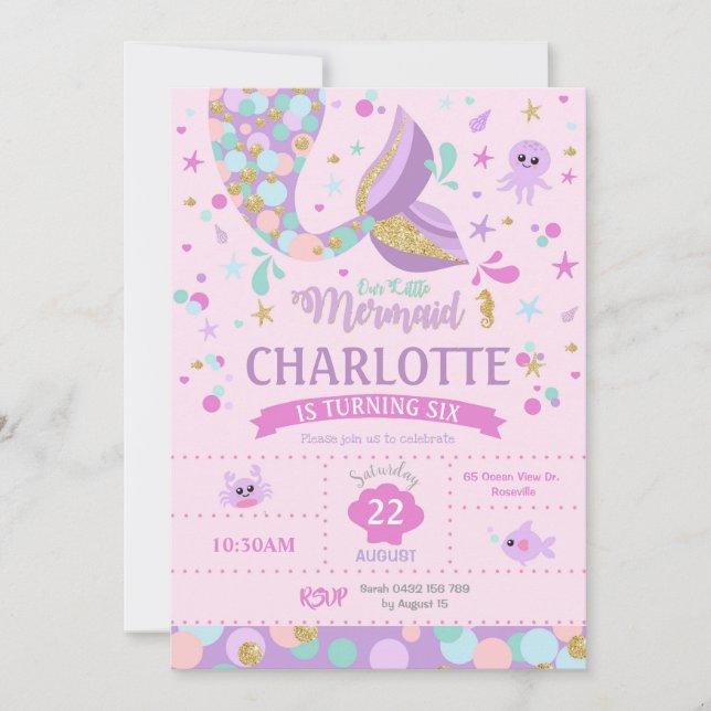 Mermaid Birthday Invitations Mermaid Party Pink Einladung (Vorderseite)