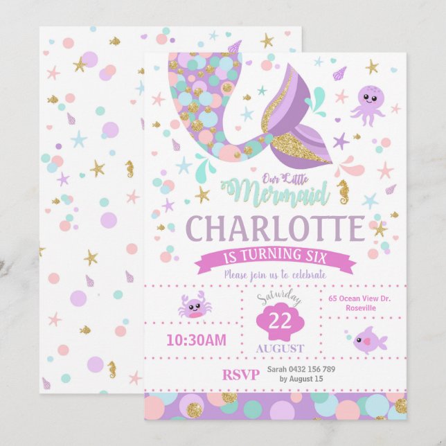 Mermaid Birthday Invitations Mermaid Pool Party Einladung (Vorne/Hinten)