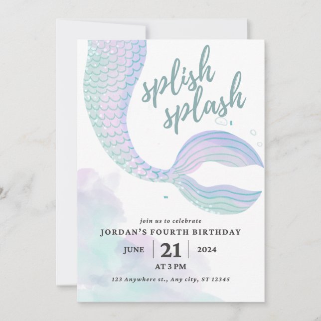 Mermaid Birthday Invite Einladung (Vorderseite)