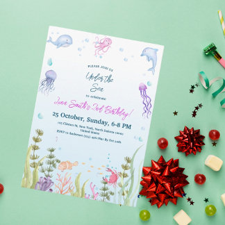 Mermaid Birthday Kids Colorful Ocean Animes Party Einladung