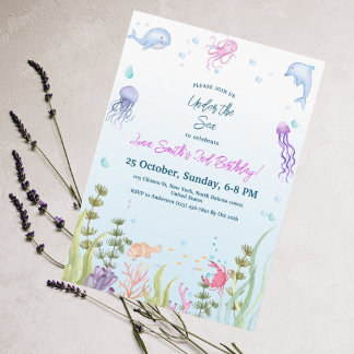 Mermaid Birthday Kids Colorful Ocean Animes Party Einladung