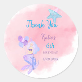 Mermaid Birthday Label Runder Aufkleber