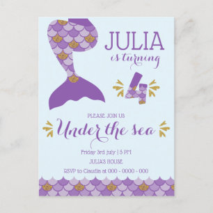 Mermaid Birthday Mermaid Nummer 4 Einladungspostkarte