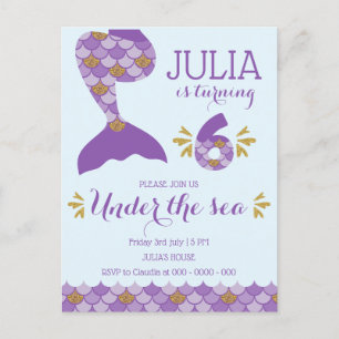 Mermaid Birthday Mermaid Nummer 6 Einladungspostkarte
