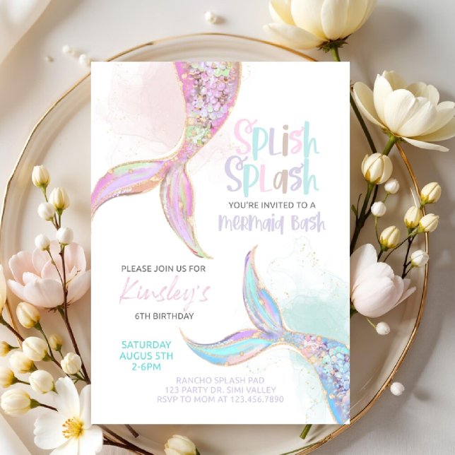 mermaid birthday, mermaid party invite, girls  einladung (Von Creator hochgeladen)