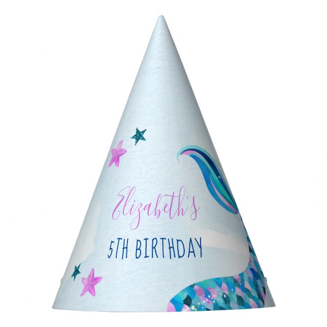 Mermaid Birthday Paper Party Hats Partyhütchen (Vorderseite)