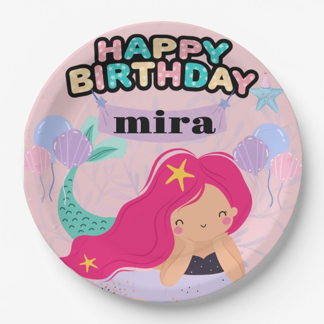 Mermaid Birthday Paper Plate Design - Unterwasser Pappteller (Vorderseite)