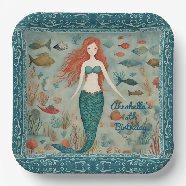 Mermaid Birthday Pappteller (Vorderseite)